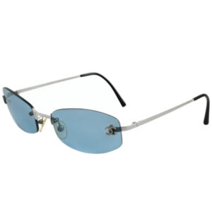 Vintage Chanel Logo Rimless Oval Sunglasses in Blue / Silver | NITRYL