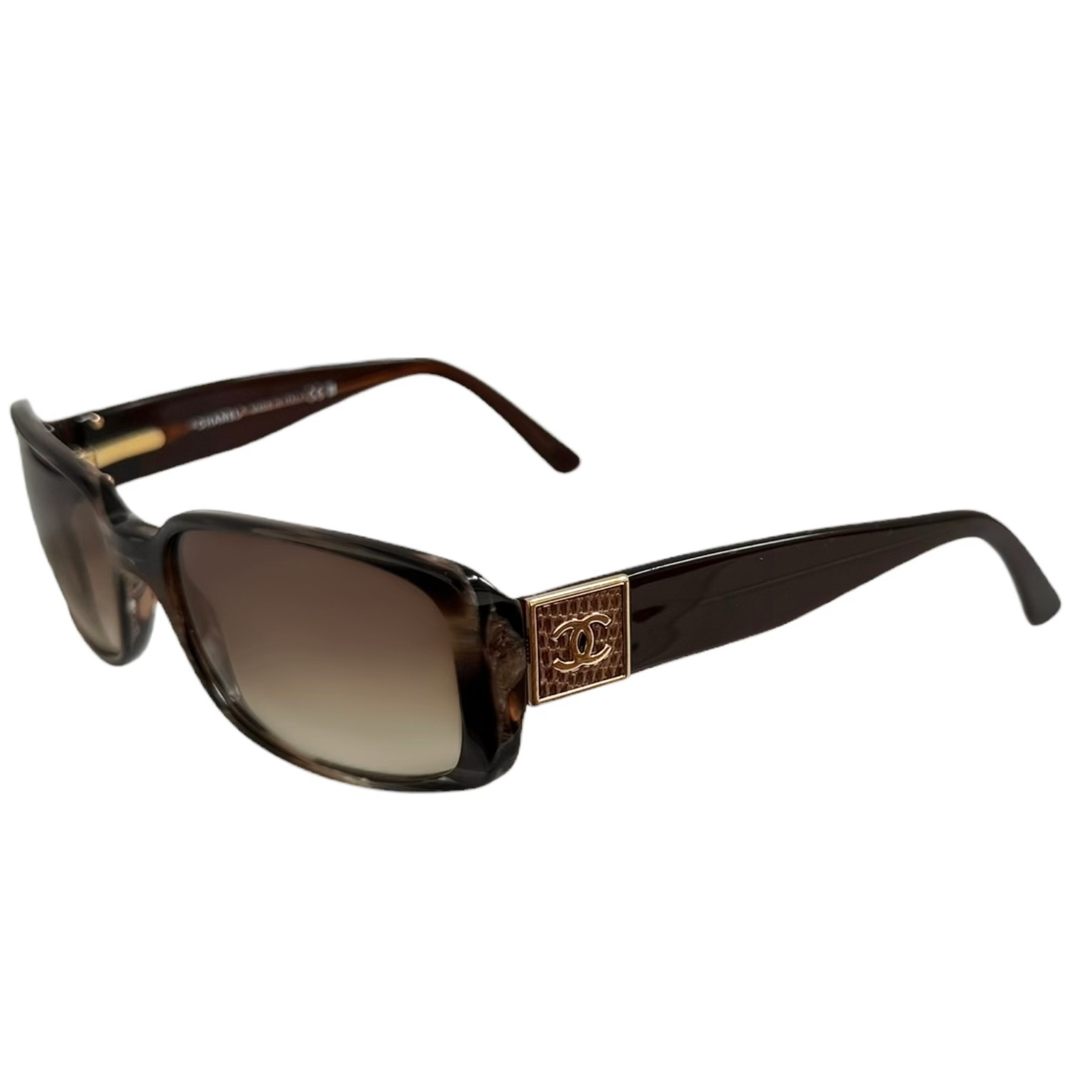 Vintage Chanel Logo Sunglasses in Tortoiseshell Brown / Gold | NITRYL