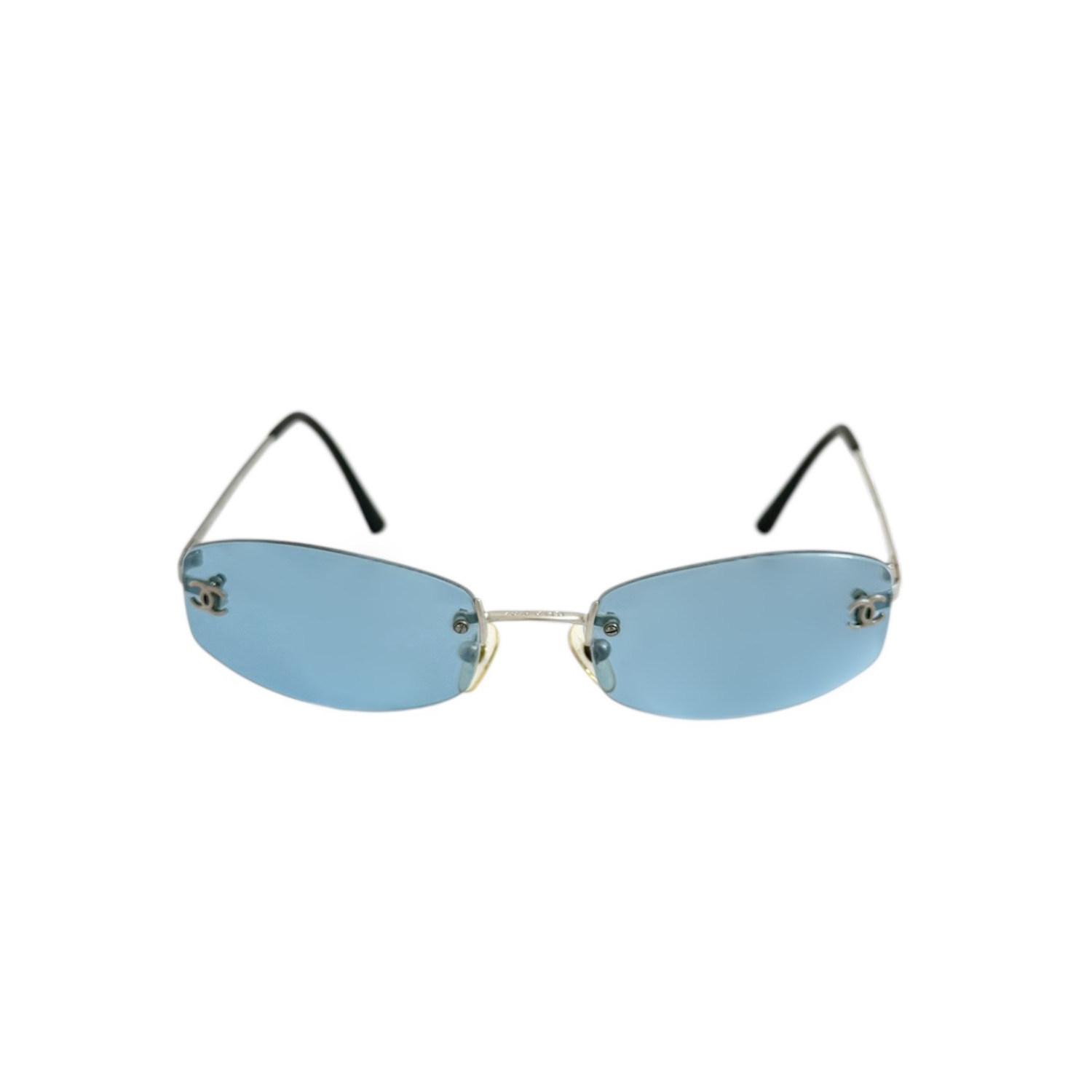 Chanel Logo Rimless Oval Sunglasses in Blue / Silver - Image 2