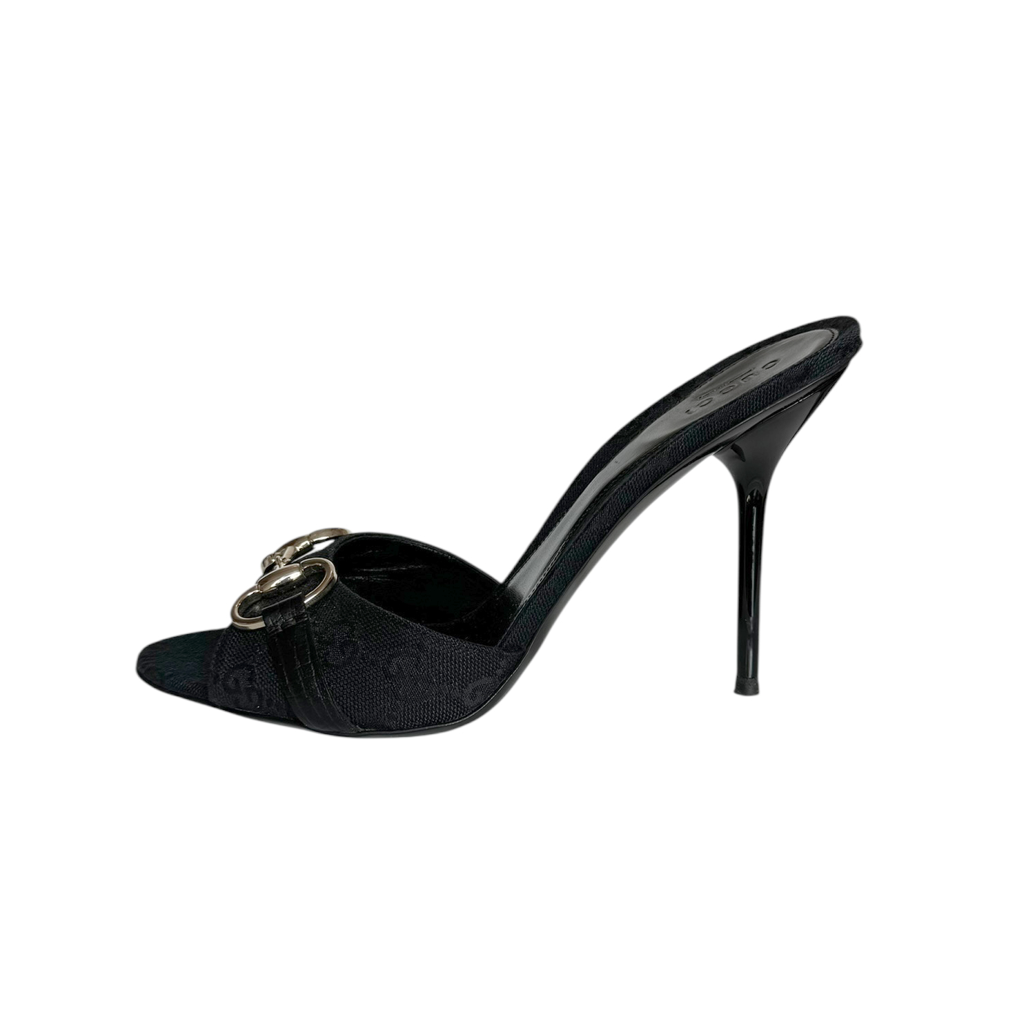 Gucci Monogram Horsebit Heels in Black / Gold UK 6 - Image 2
