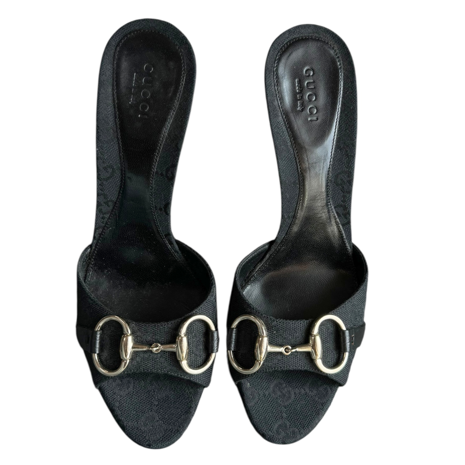 Gucci Monogram Horsebit Heels in Black / Gold UK 6 - Image 3