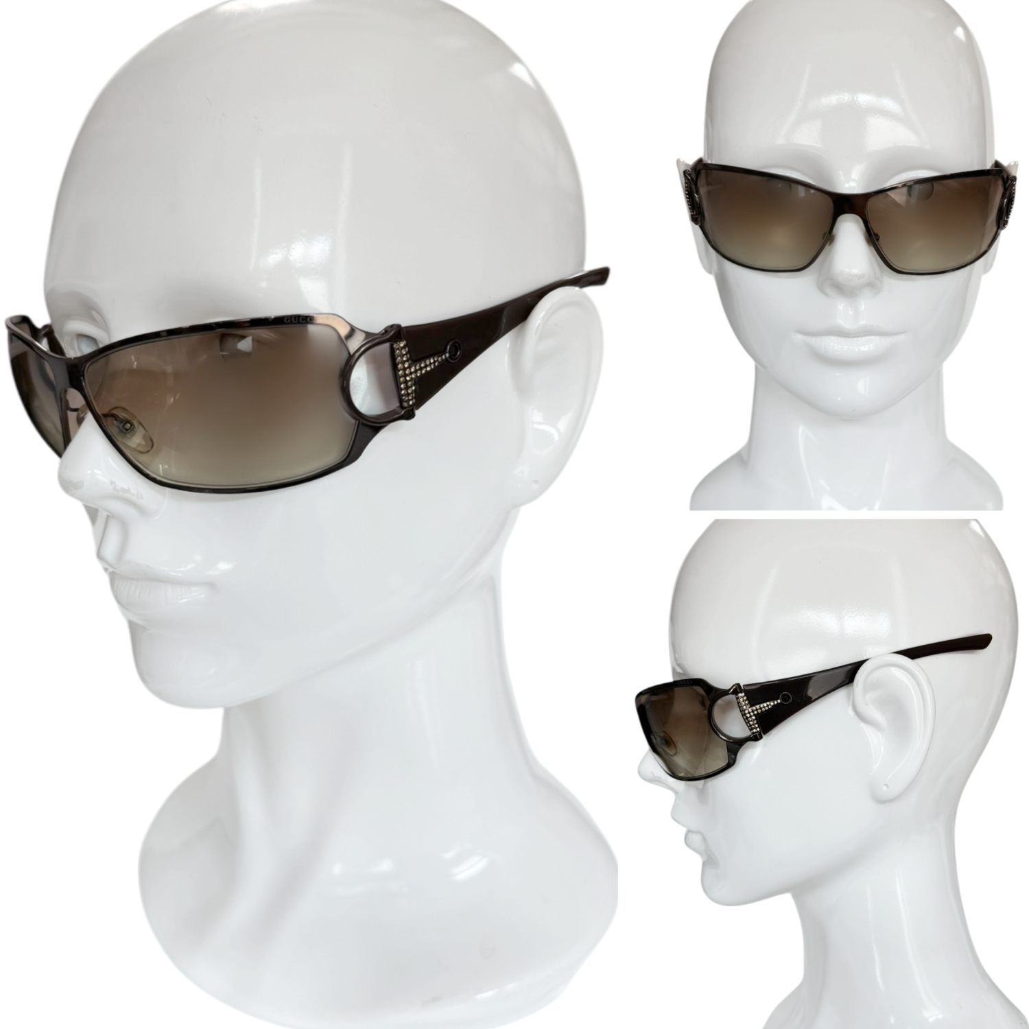 Gucci Diamante Horsebit Wraparound Sunglasses in Brown - Image 4