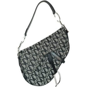 Vintage Dior Monogram Saddle Bag in Black / Grey / Silver | NITRYL