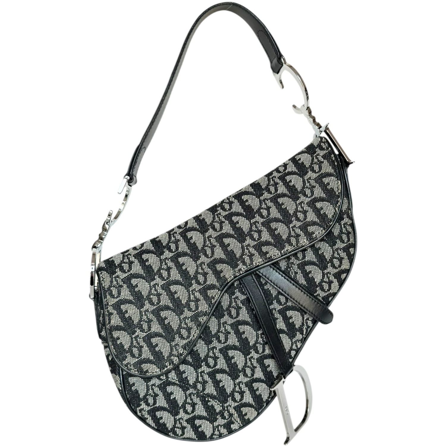 Vintage Dior Monogram Saddle Bag in Black / Grey / Silver | NITRYL