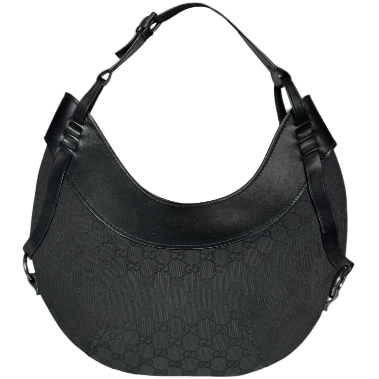 Vintage Gucci Monogram Hobo Circle Shoulder Bag in Black | NITRYL