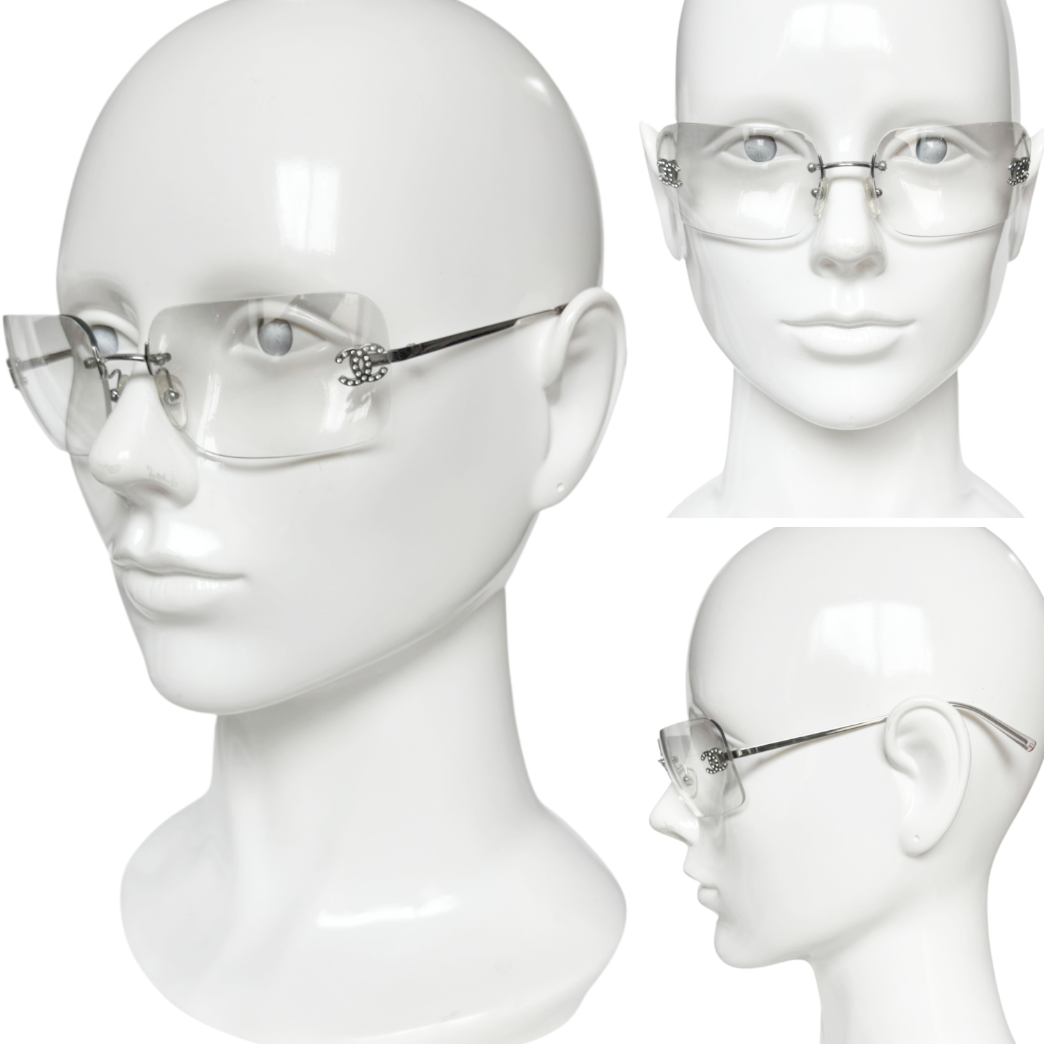 Chanel Diamante Logo Rimless Sunglasses in Silver - Image 5