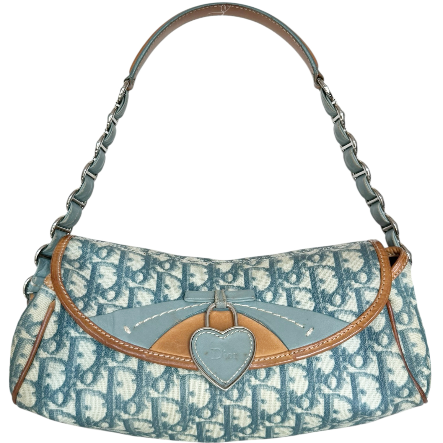 Vintage Dior Heart Romantic Monogram Shoulder Bag in Blue | NITRYL
