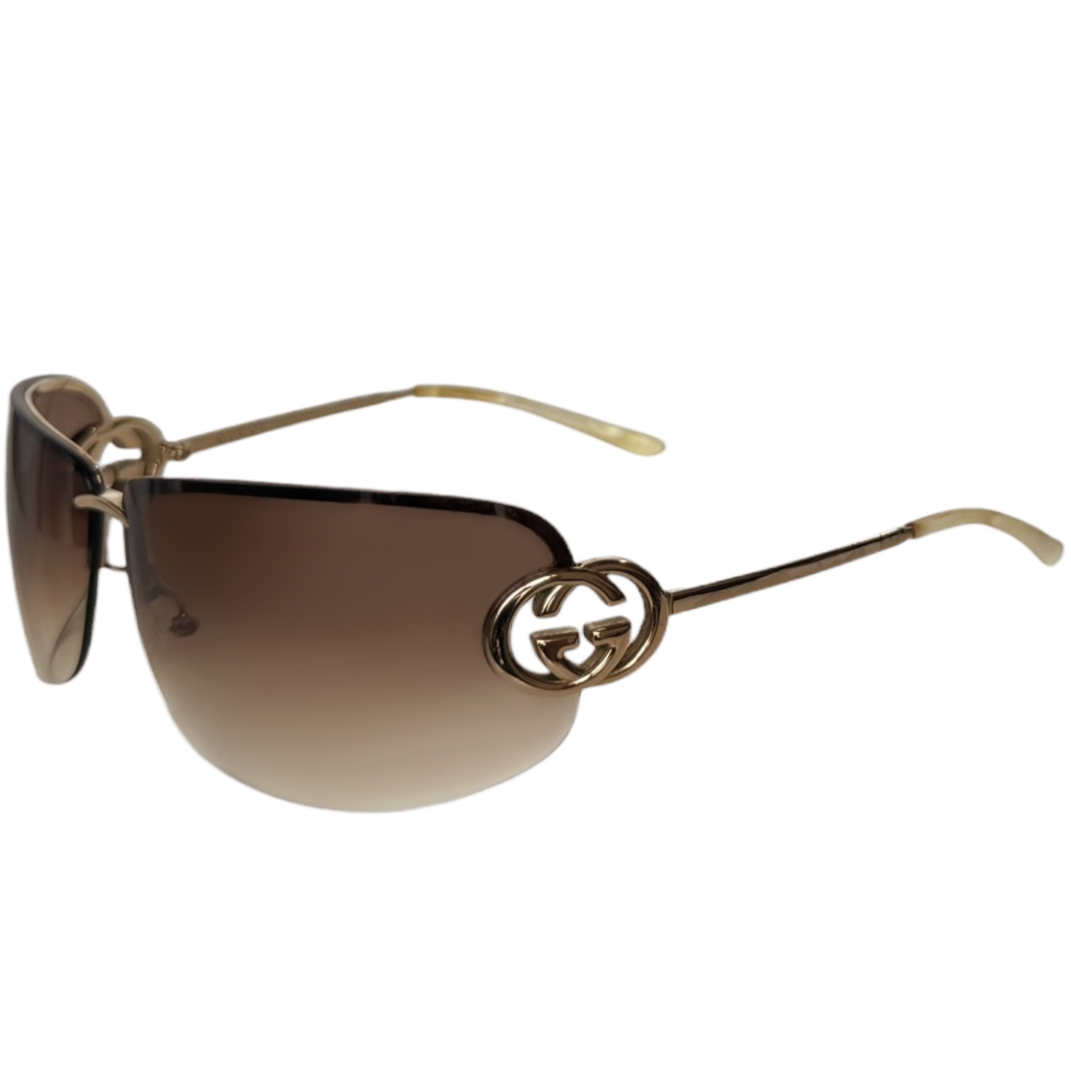 Vintage Gucci GG Logo Rimless Sunglasses in Brown / Gold | NITRYL