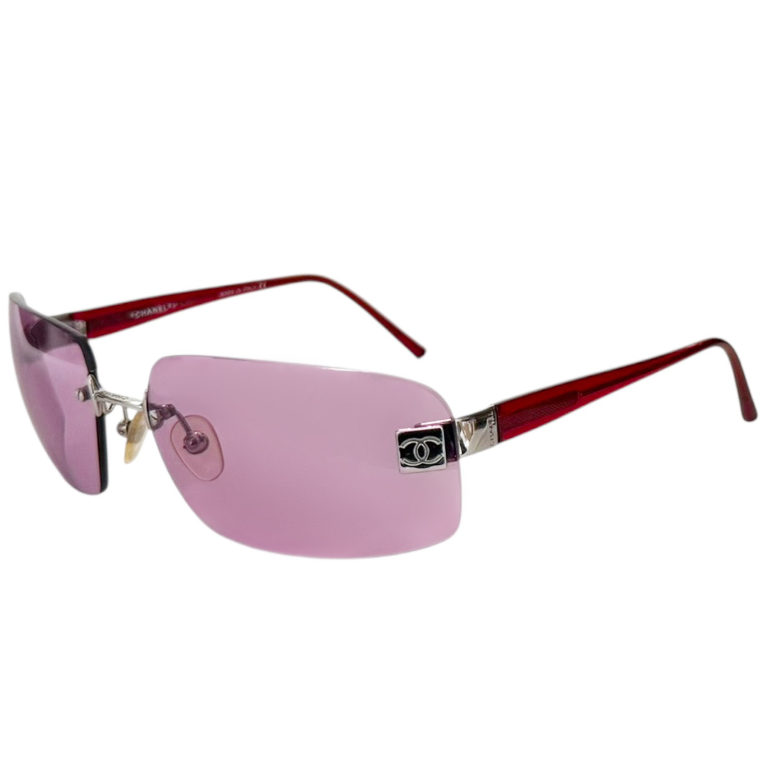 Vintage Chanel Logo Rimless Sunglasses in Pink - Purple / Red / Silver | NITRYL