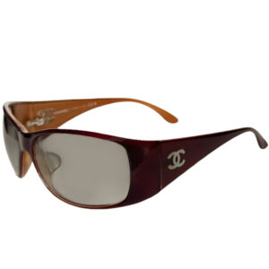 Vintage Chanel Mother of Pearl Logo Wraparound Sunglasses in Brown | NITRYL