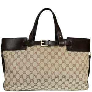 Vintage Gucci Monogram Tote Shoulder Bag in Beige / Brown | NITRYL