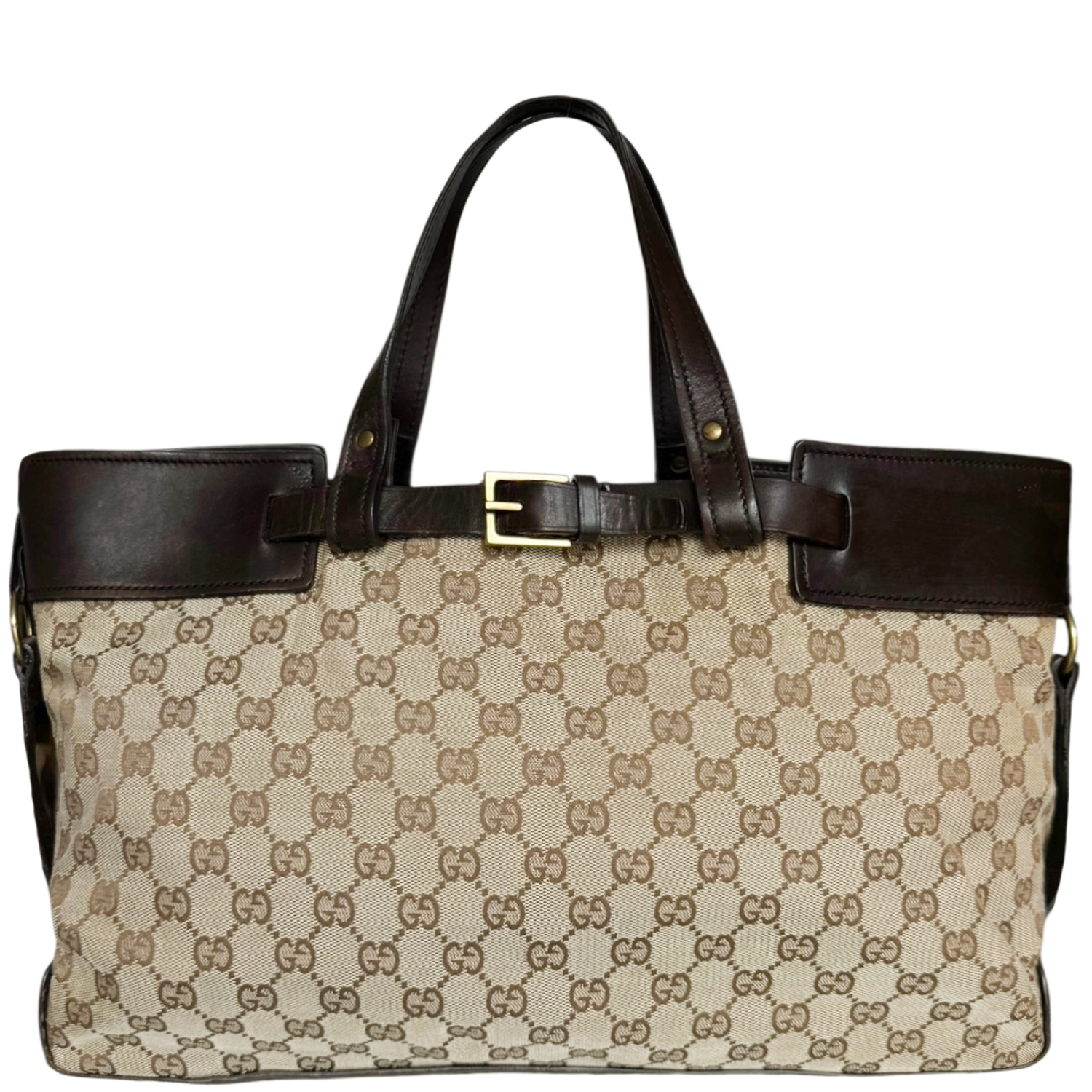 Vintage Gucci Monogram Tote Shoulder Bag in Beige / Brown | NITRYL