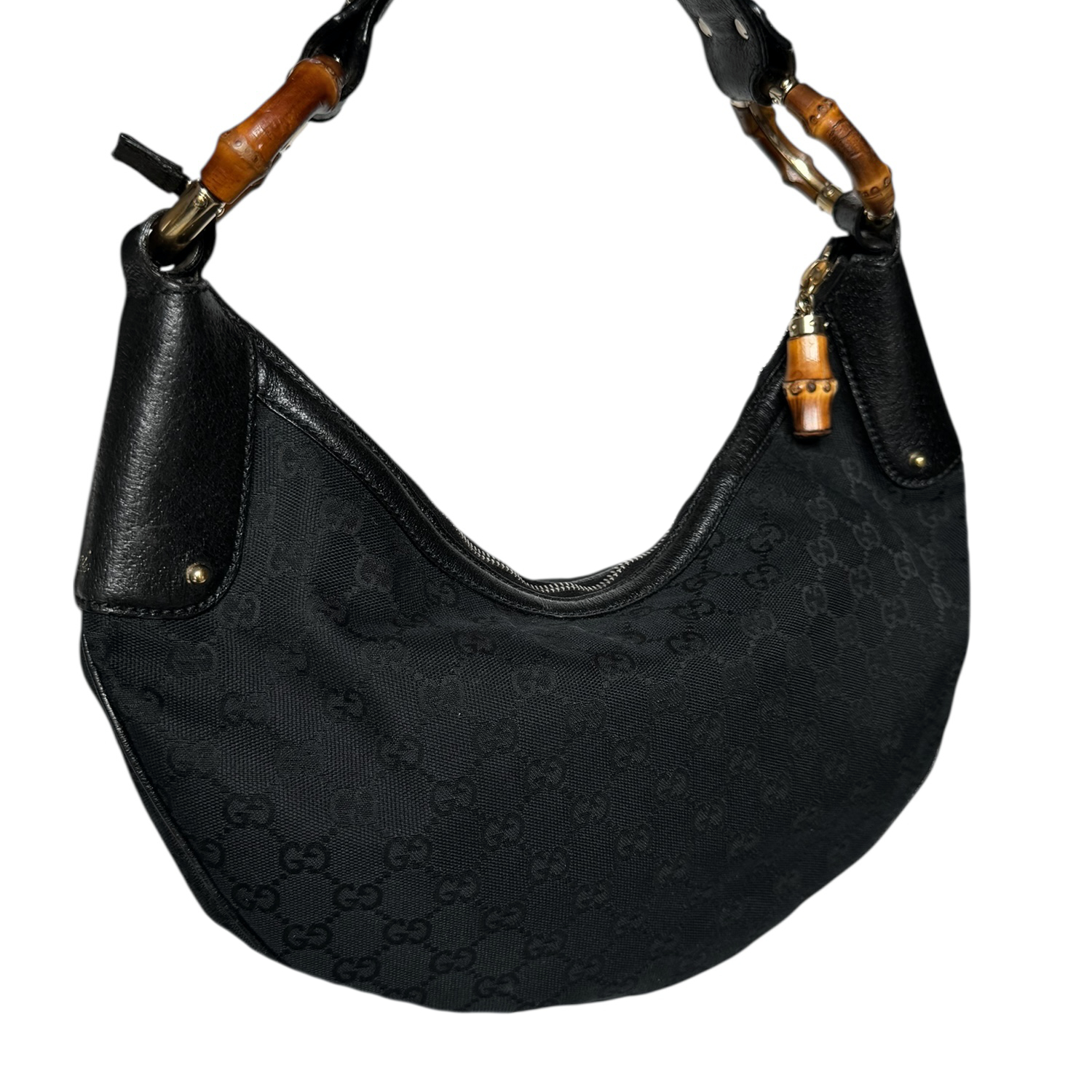 Gucci Monogram Croissant Hobo Shoulder Bag in Black / Gold - Image 2