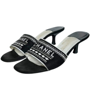 Vintage Chanel Logo Embroidered Heels in Black / White UK 4 | NITRYL