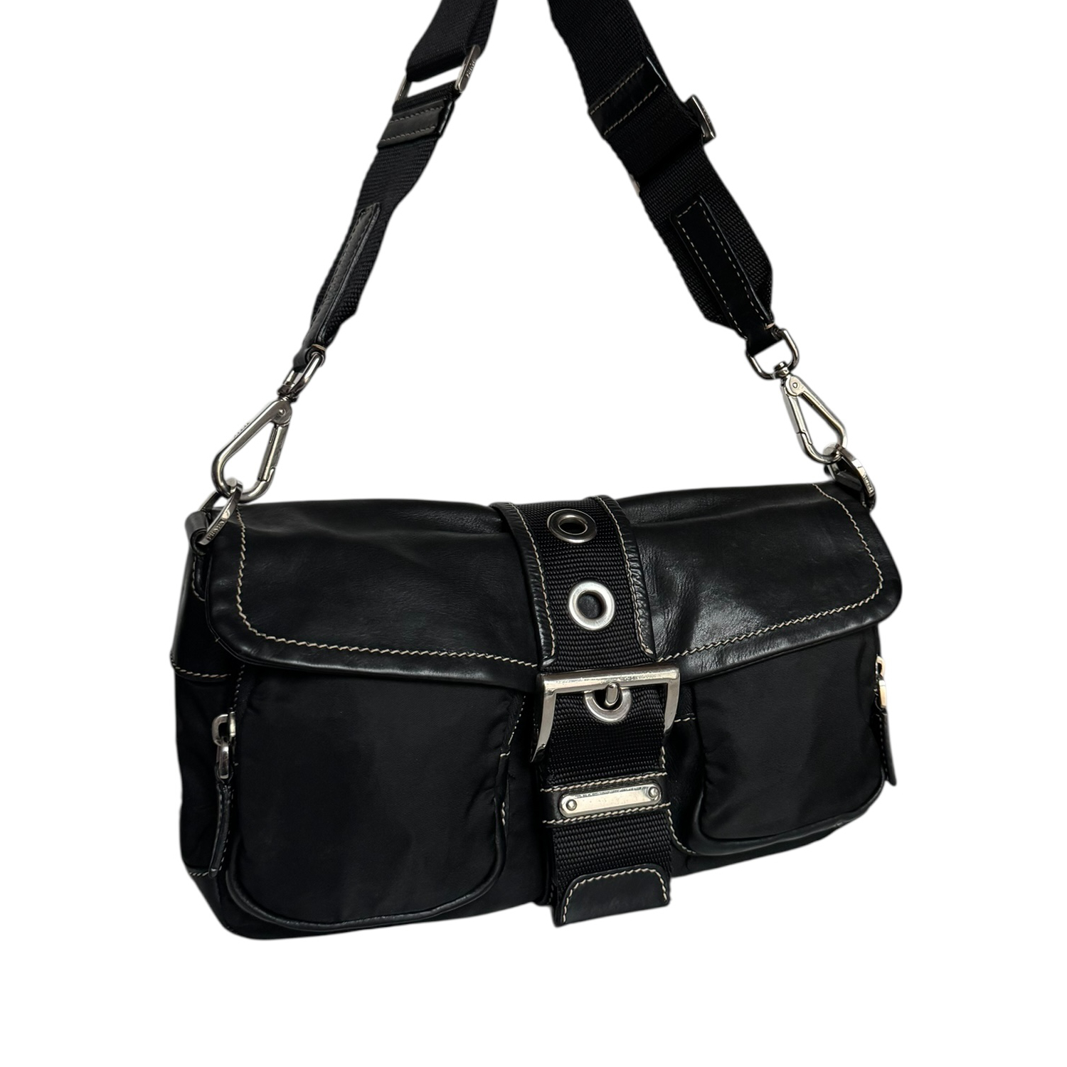 Prada Nylon 2-Way Shoulder Bag in Black / Silver - Image 2