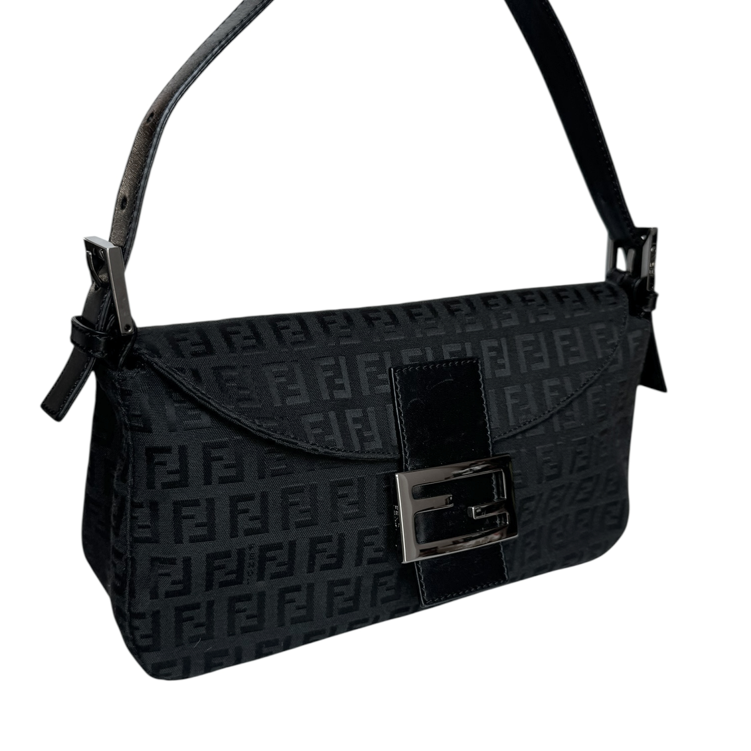 Fendi Monogram Shoulder Baguette Bag in Black / Silver - Image 2