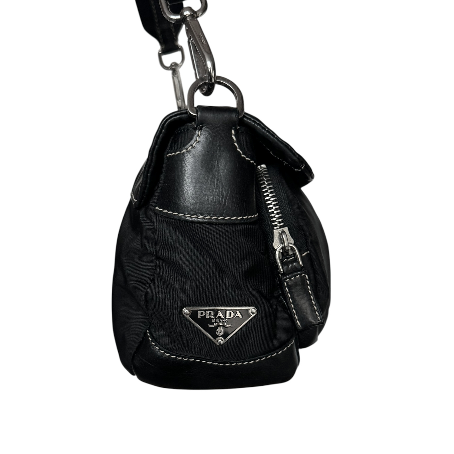 Prada Nylon 2-Way Shoulder Bag in Black / Silver - Image 3