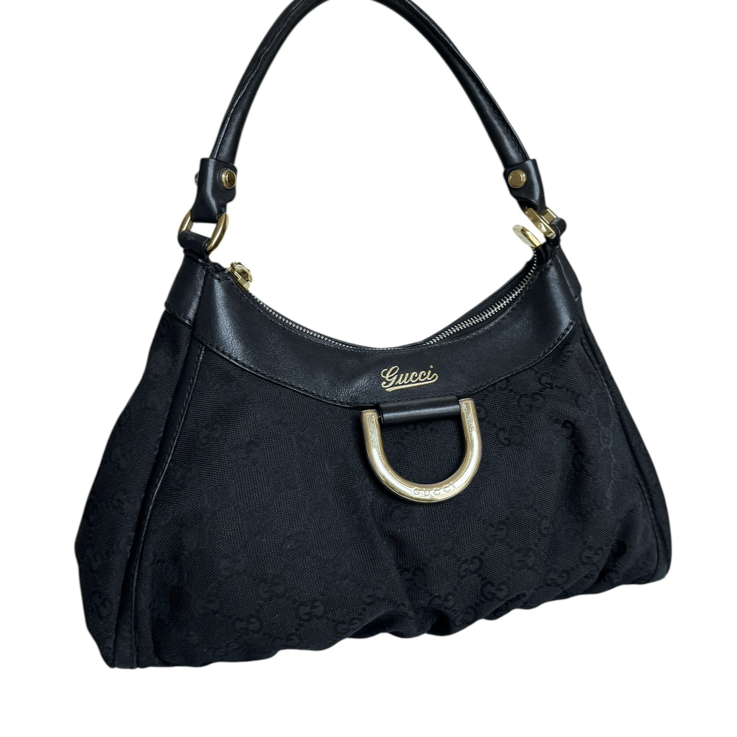 Gucci Monogram D Ring Hobo Shoulder Bag in Black / Gold - Image 2