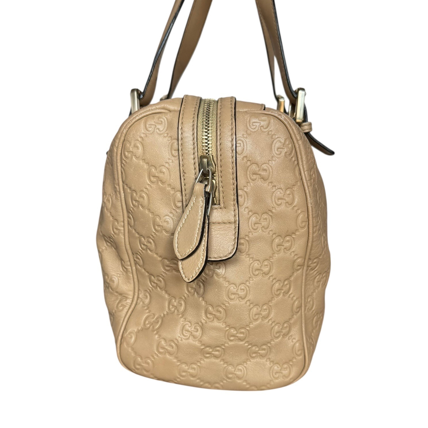 Gucci Monogram GG Leather Shoulder Boston Bag in Beige / Gold - Image 3