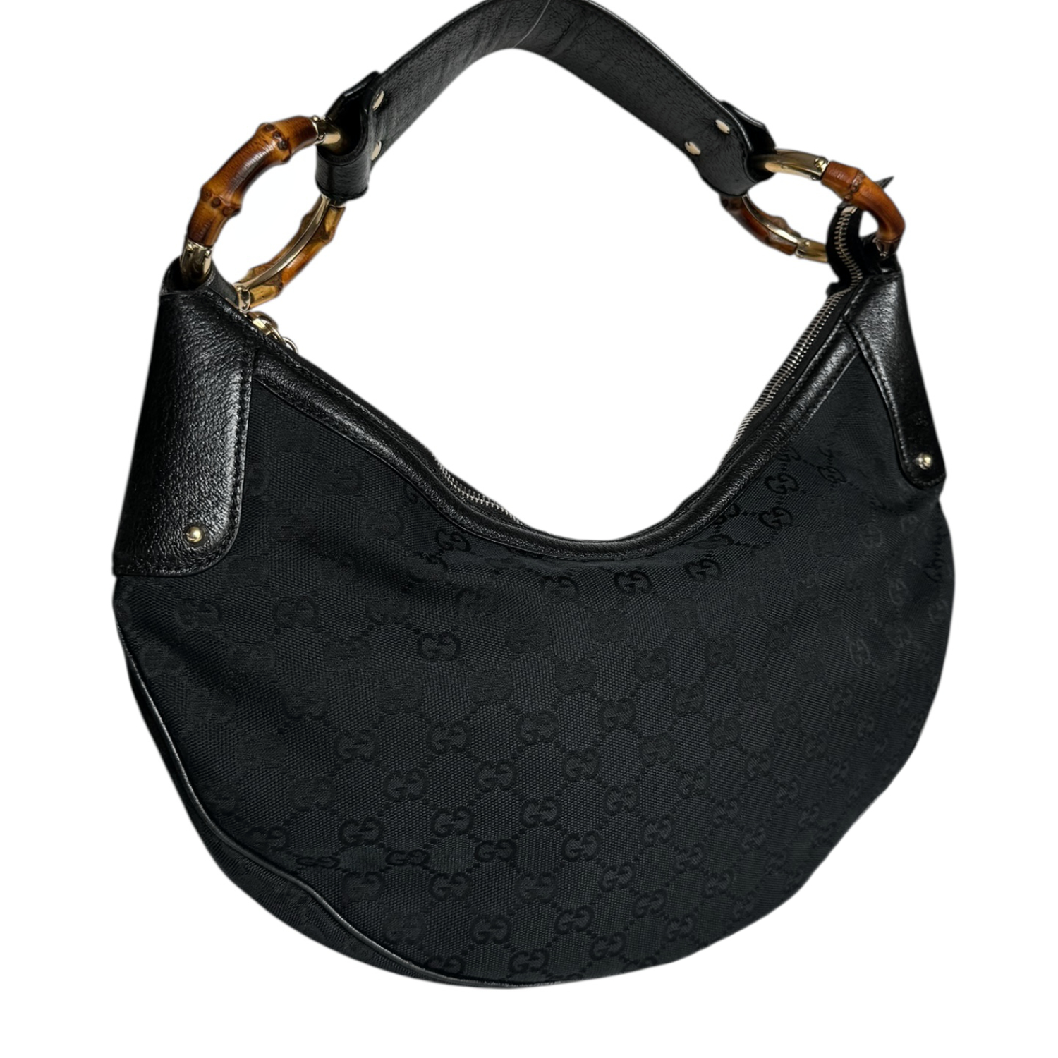 Gucci Monogram Croissant Hobo Shoulder Bag in Black / Gold - Image 4