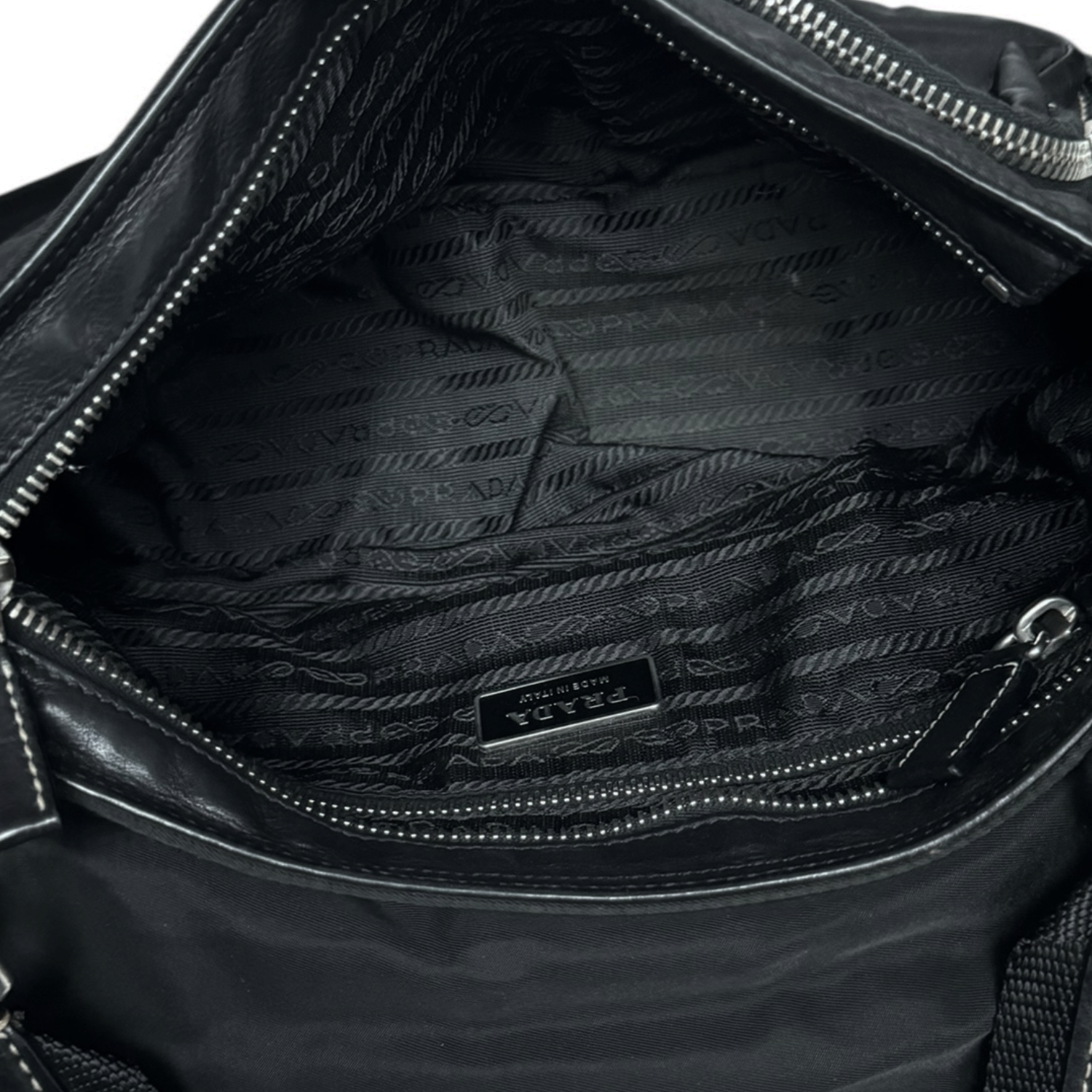 Prada Nylon 2-Way Shoulder Bag in Black / Silver - Image 6