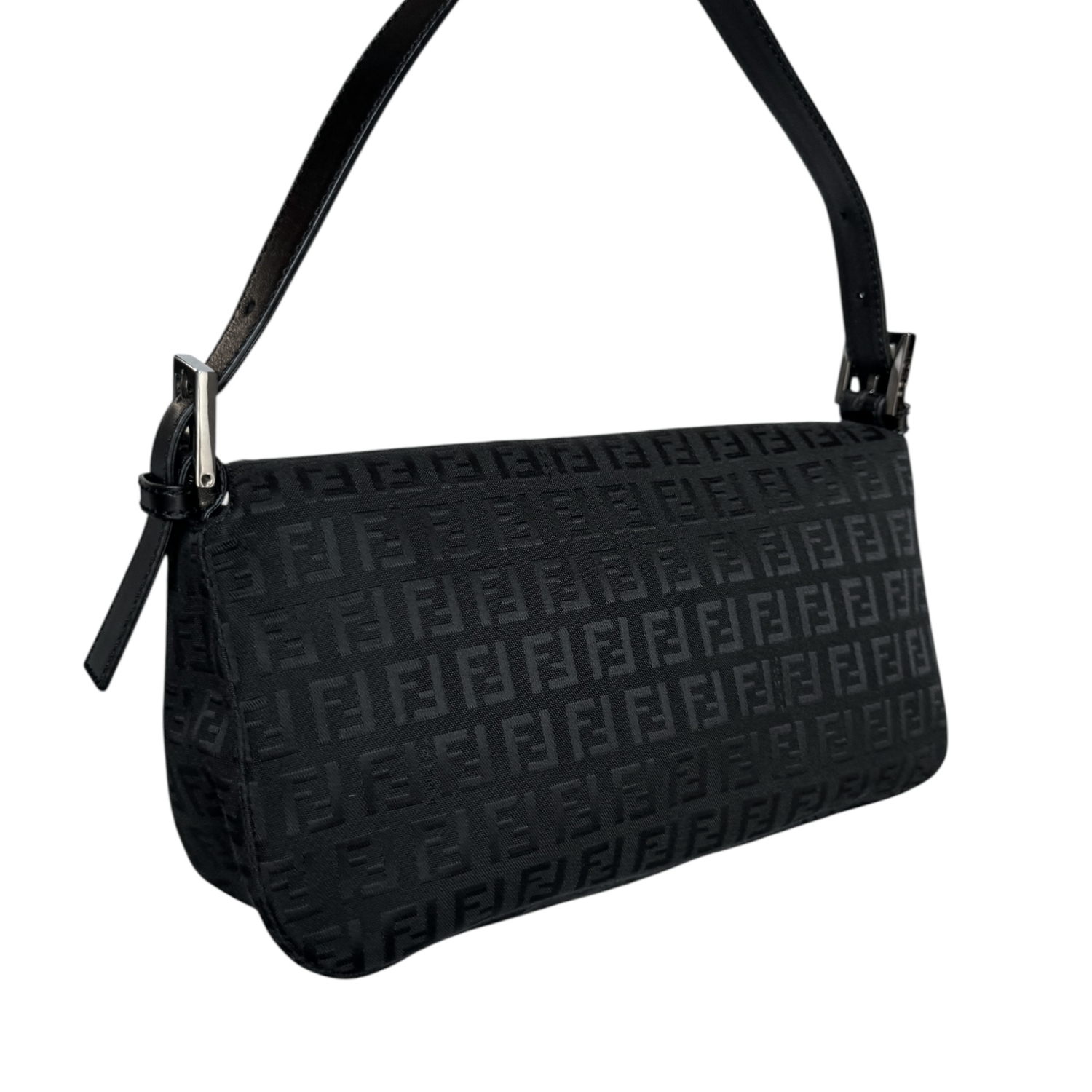 Fendi Monogram Shoulder Baguette Bag in Black / Silver - Image 4