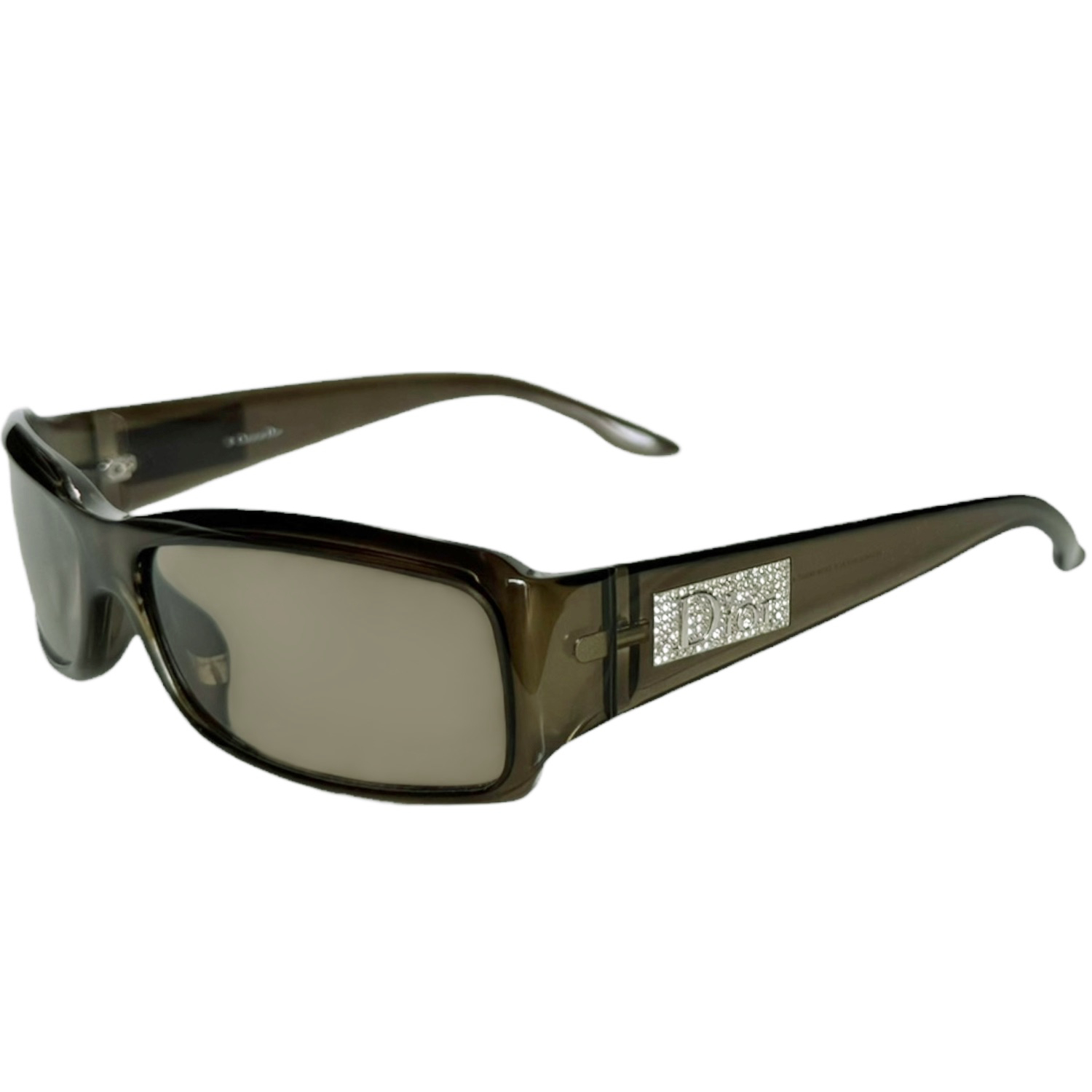 Vintage Dior Diamante Logo Sunglasses in Khaki Green | NITRYL