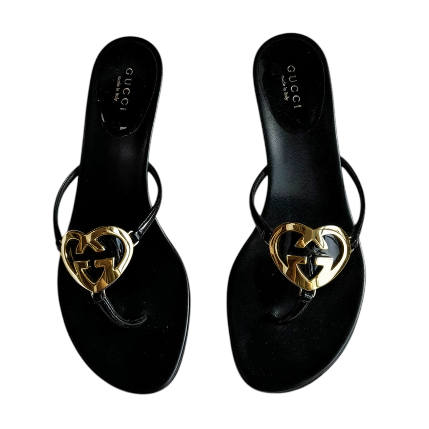 Vintage Gucci GG Heart Thong Kitten Heels in Black / Gold UK 3.5 | NITRYL