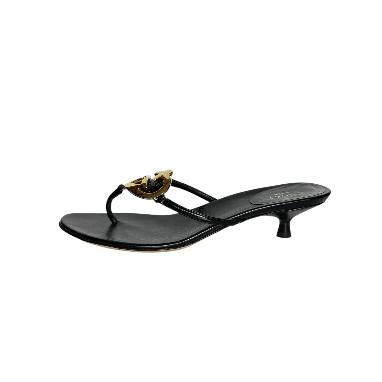 Gucci GG Heart Thong Kitten Heels in Black / Gold UK 3.5 - Image 3