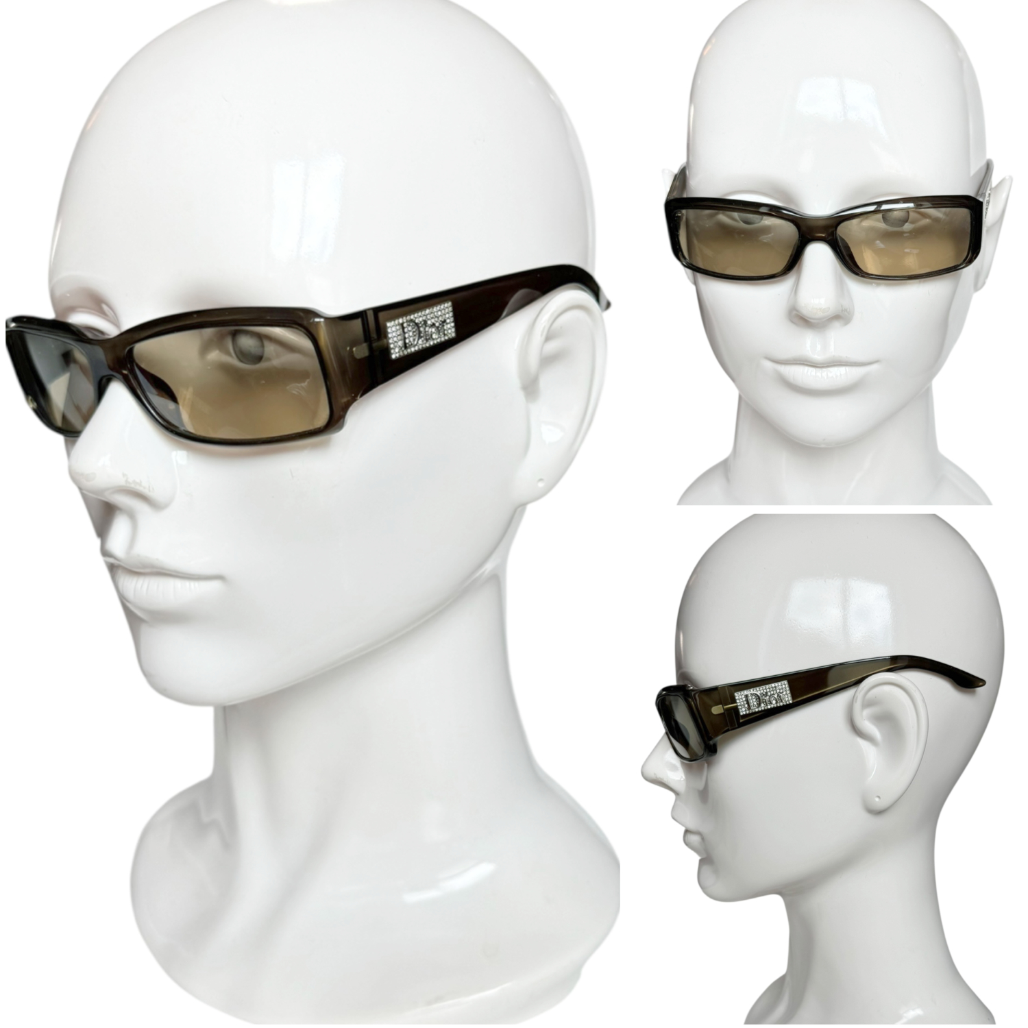 Dior Diamante Logo Sunglasses in Khaki Green - Image 4