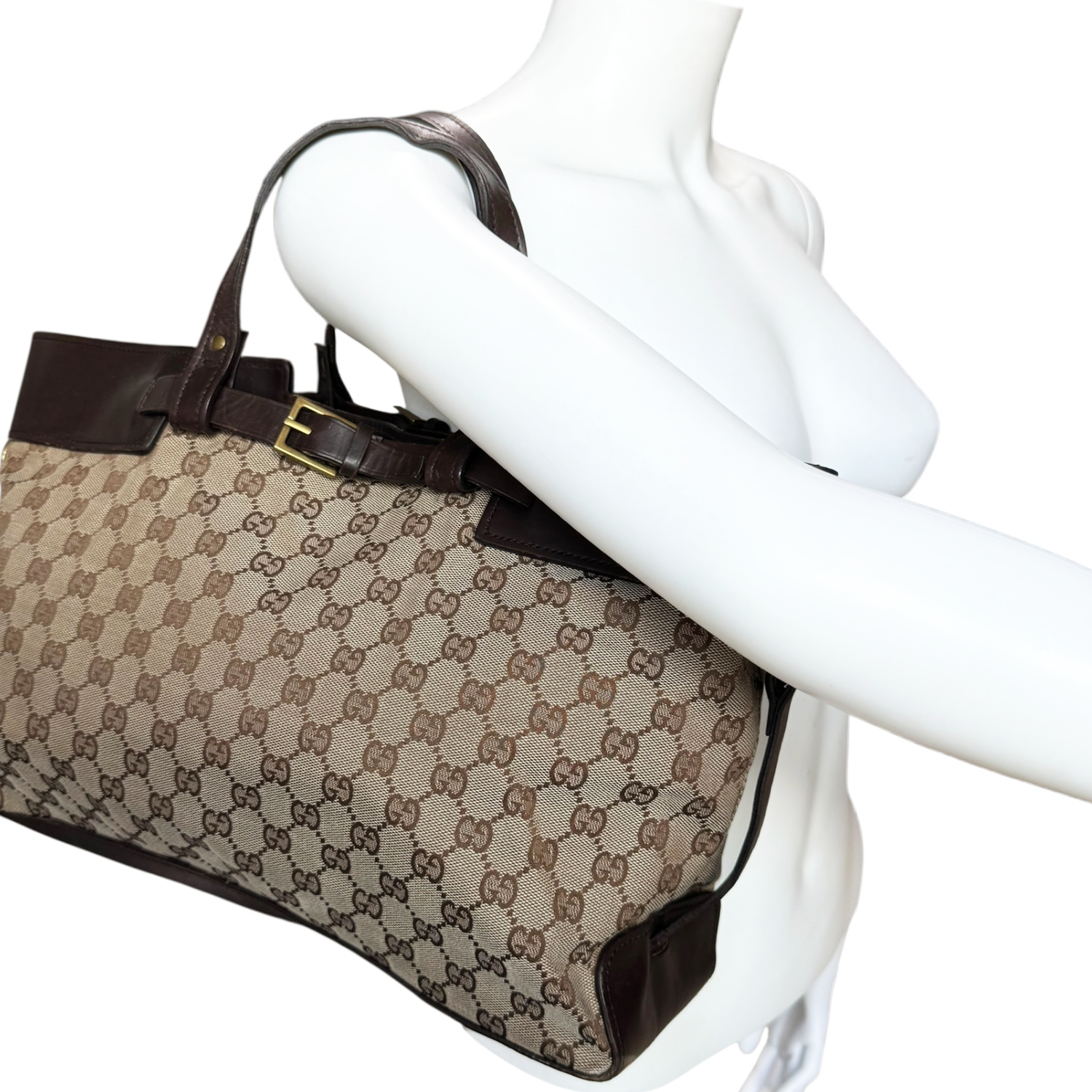 Gucci Monogram Tote Shoulder Bag in Beige / Brown - Image 7