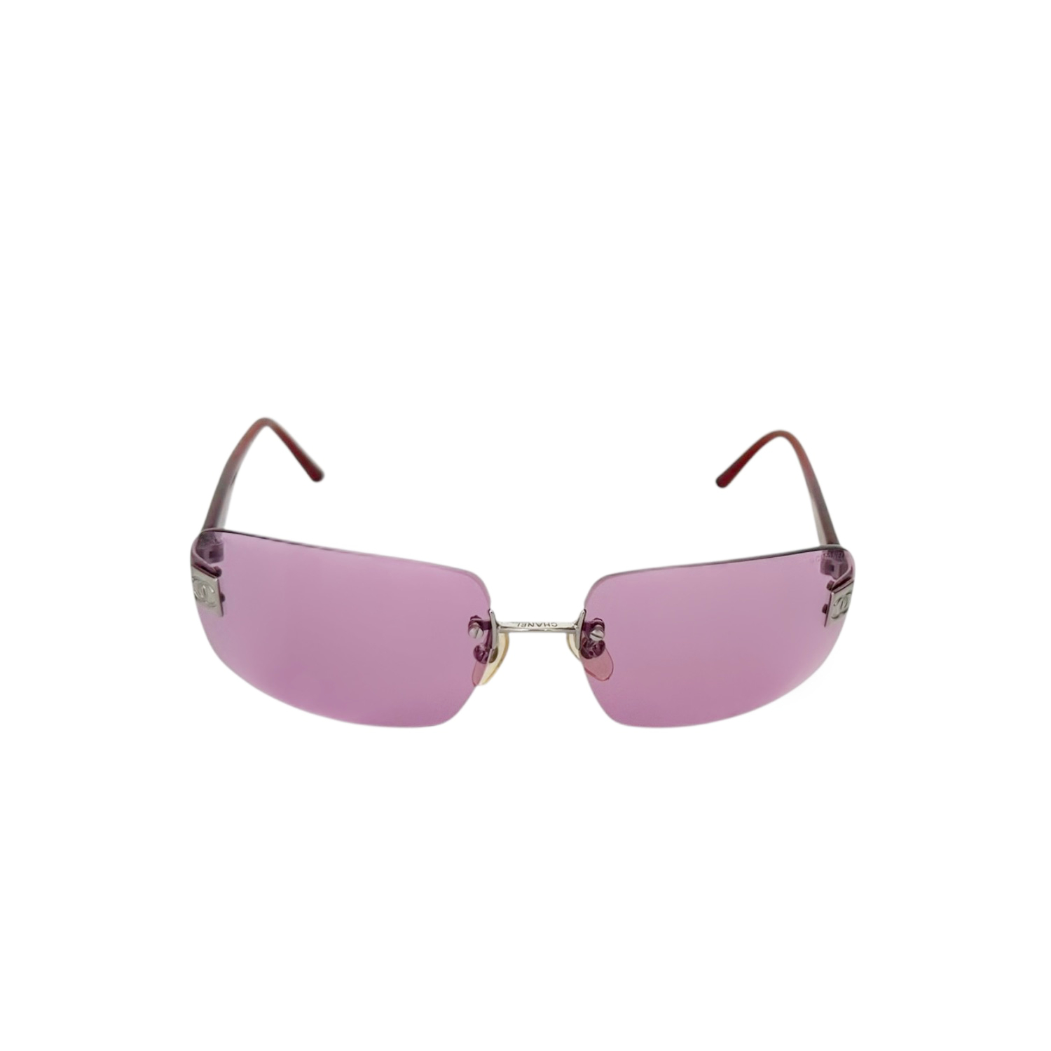 Chanel Logo Rimless Sunglasses in Pink - Purple / Red / Silver - Image 2