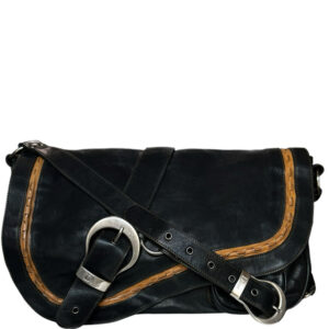 Vintage Dior Gaucho Leather Bag in Black / Tan / Silver | NITRYL