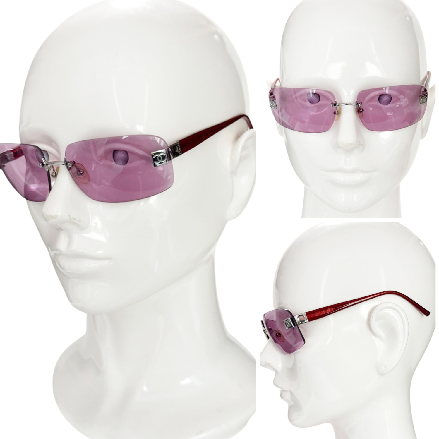 Chanel Logo Rimless Sunglasses in Pink - Purple / Red / Silver - Image 4