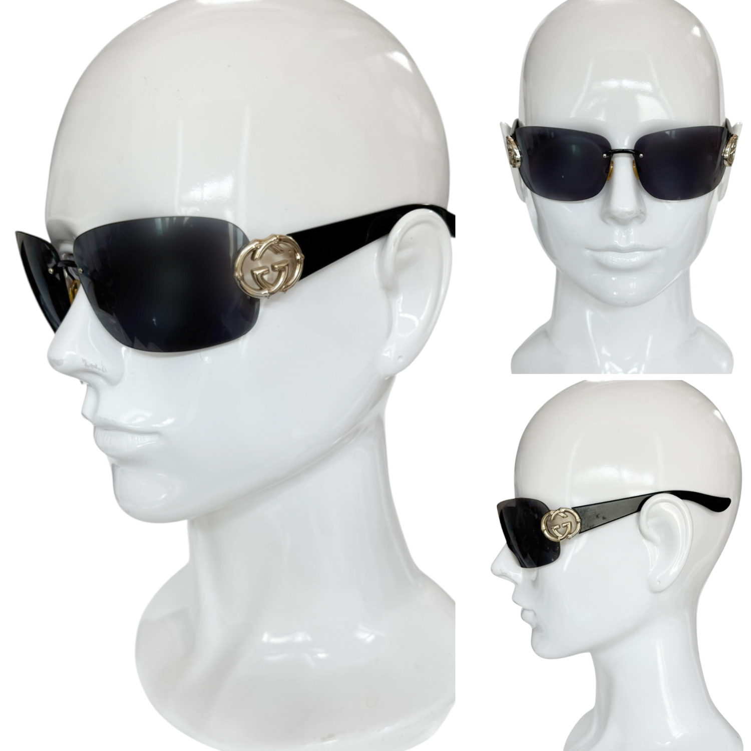 Gucci GG Logo Rimless Sunglasses in Black / Gold - Image 4