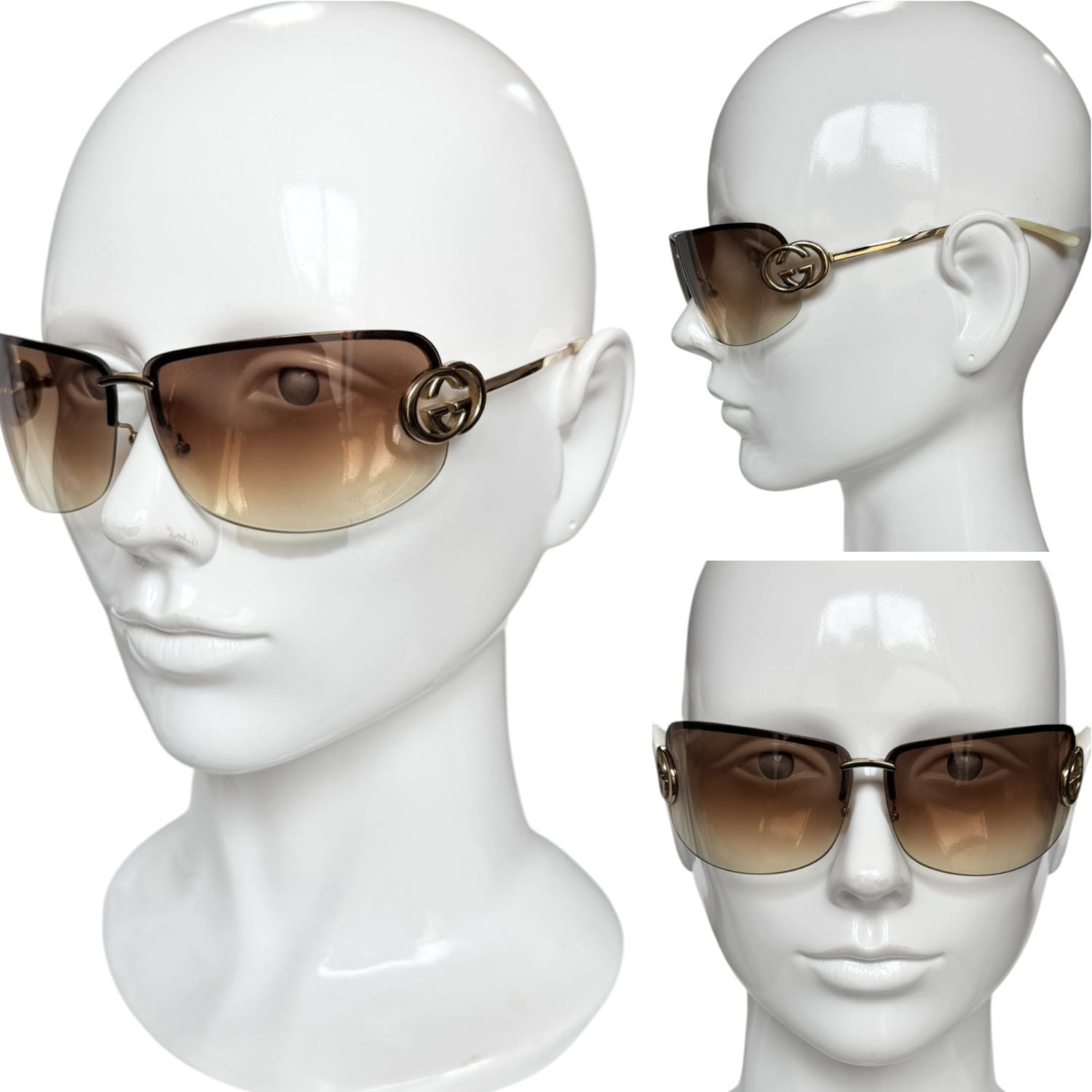 Gucci GG Logo Rimless Sunglasses in Brown / Gold - Image 4