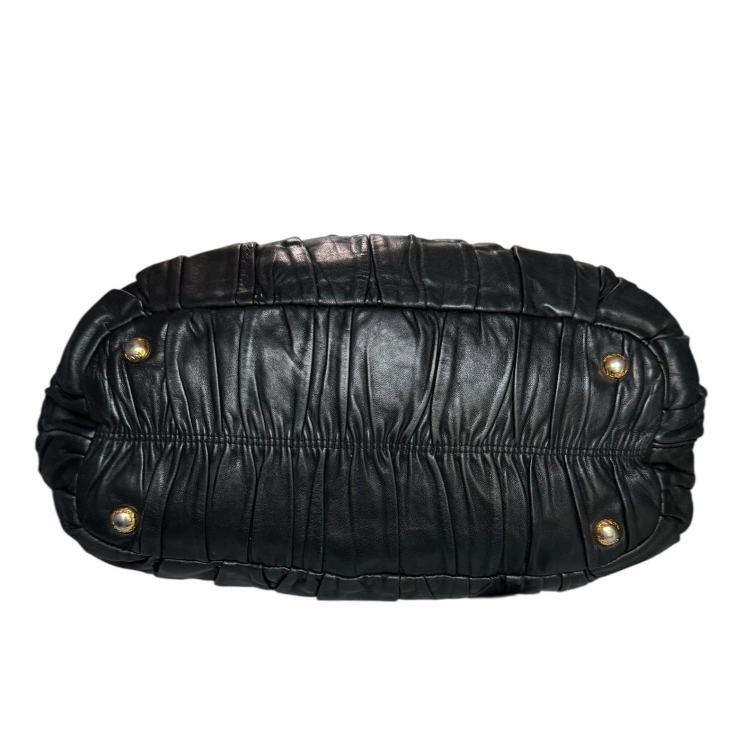 Prada 2-Way Ruched Leather Hobo Shoulder Bag in Black / Gold - Image 5