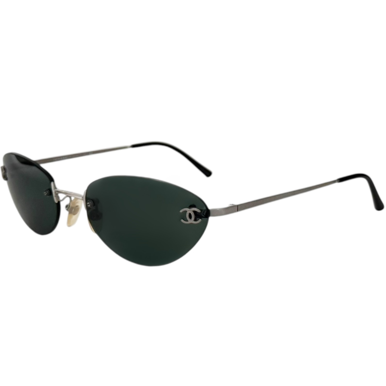 Vintage Chanel Rimless Logo Sunglasses in Black / Silver | NITRYL