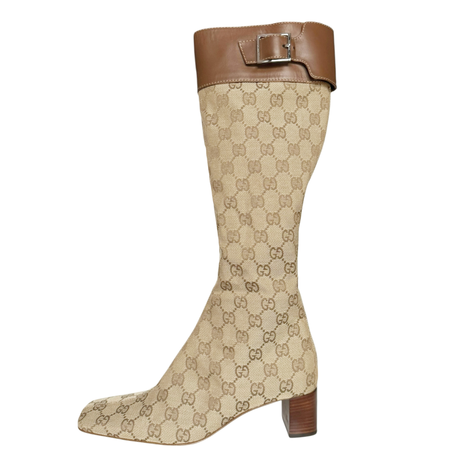 Vintage Gucci Monogram Boots in Beige / Brown UK 5 | NITRYL