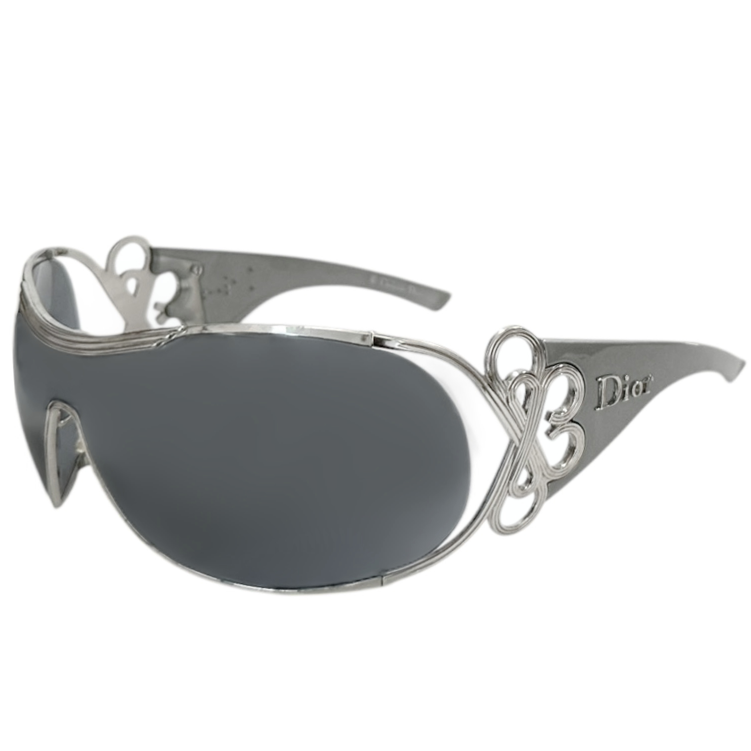 Vintage Dior Swirl Logo Oversized Ski Sunglasses in Grey / Silver | NITRYL
