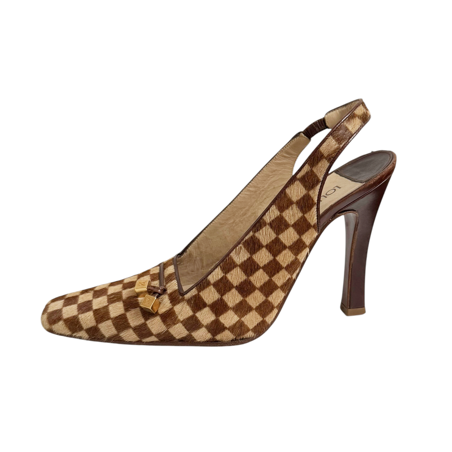 Louis Vuitton Checkered Calfskin Heels in Brown / Gold UK 4.5 - Image 4