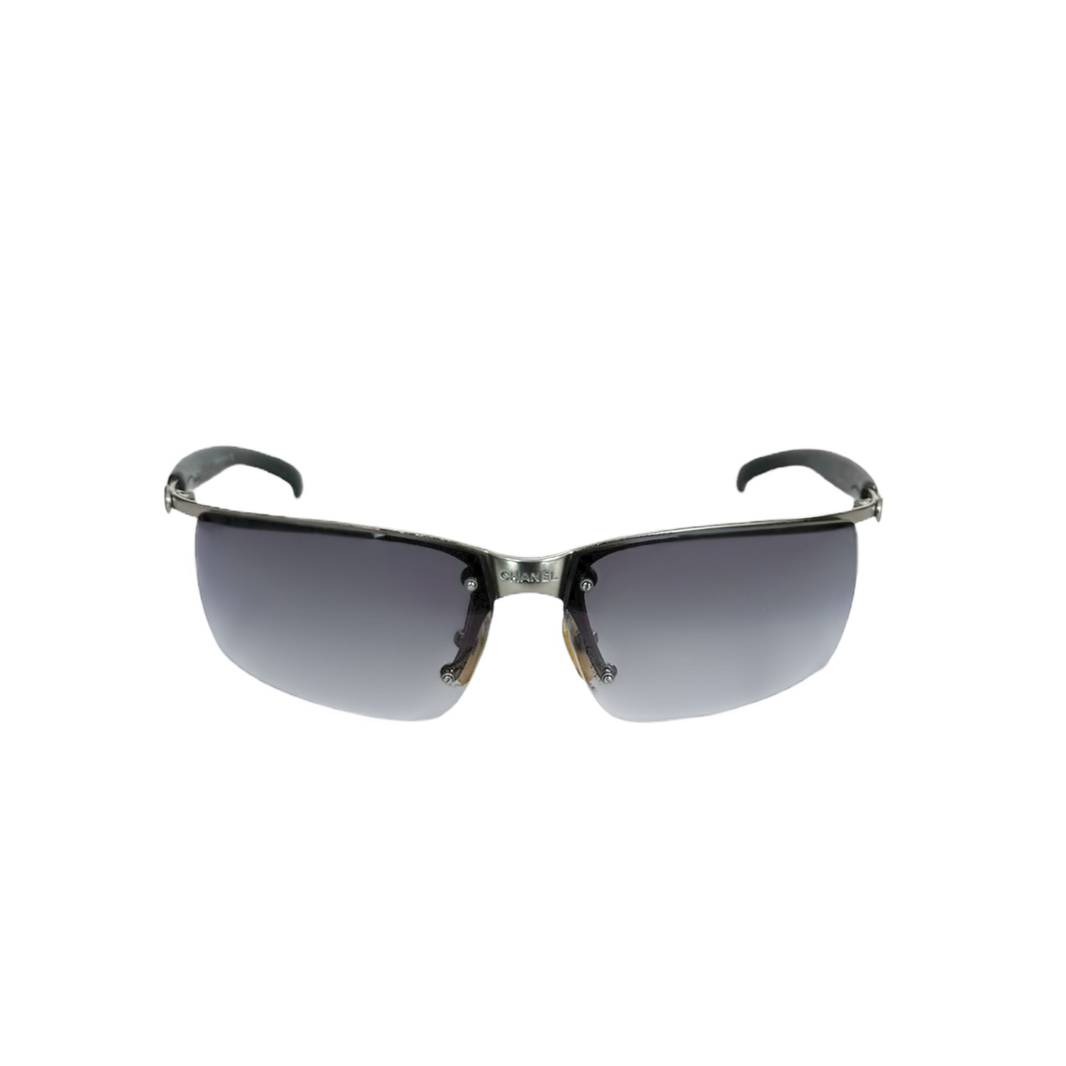 Chanel Logo Rimless Wraparound Sunglasses in Blue / Silver - Image 2