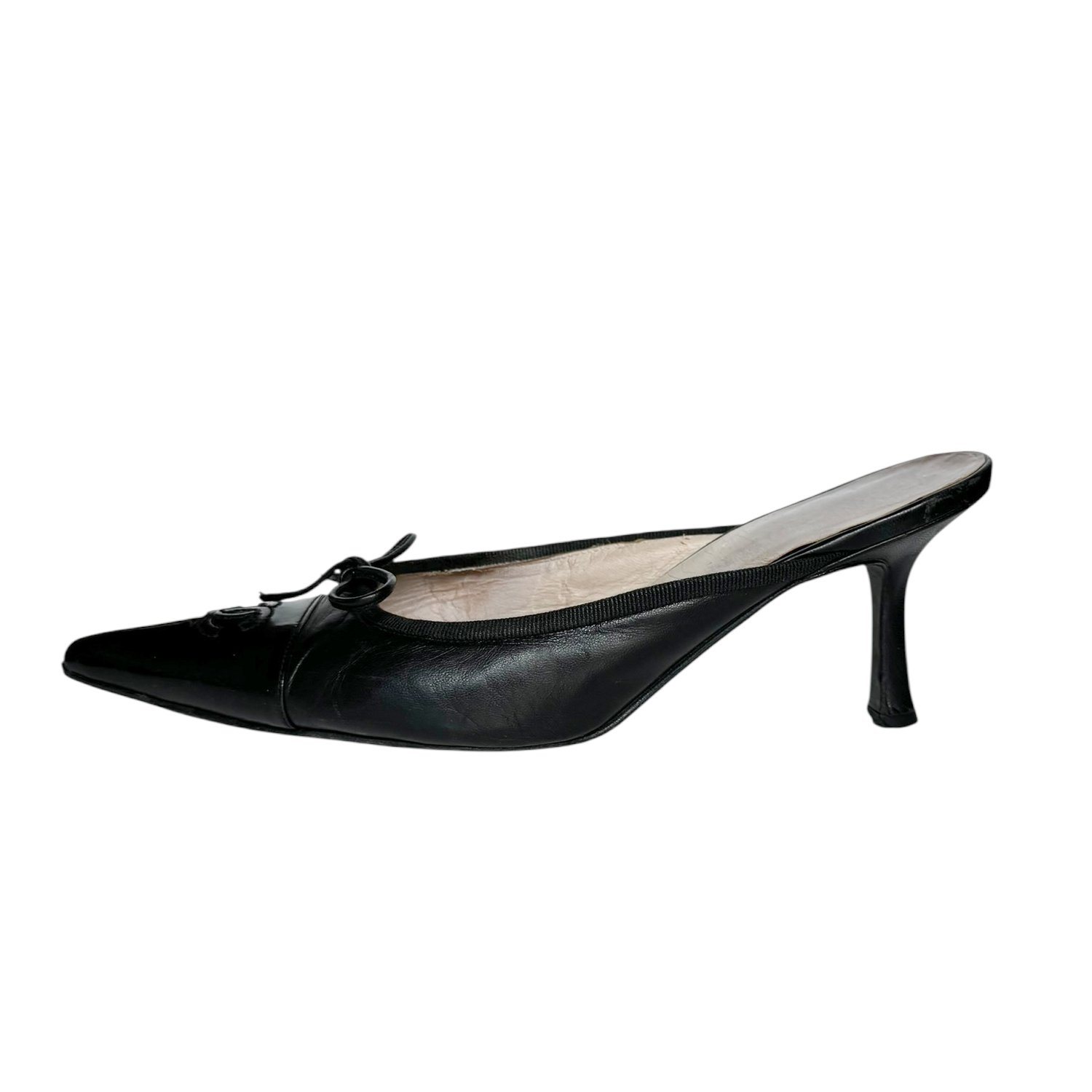 Chanel Bow Logo Mule Heels in Black UK 4 - Image 2