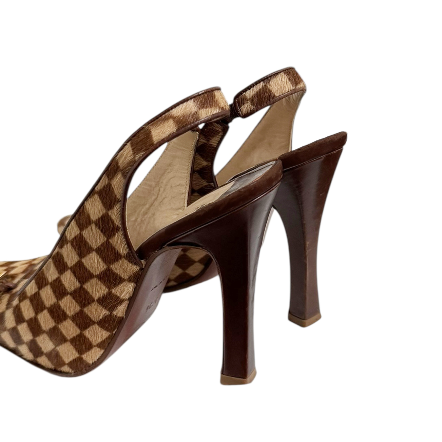Louis Vuitton Checkered Calfskin Heels in Brown / Gold UK 4.5 - Image 3