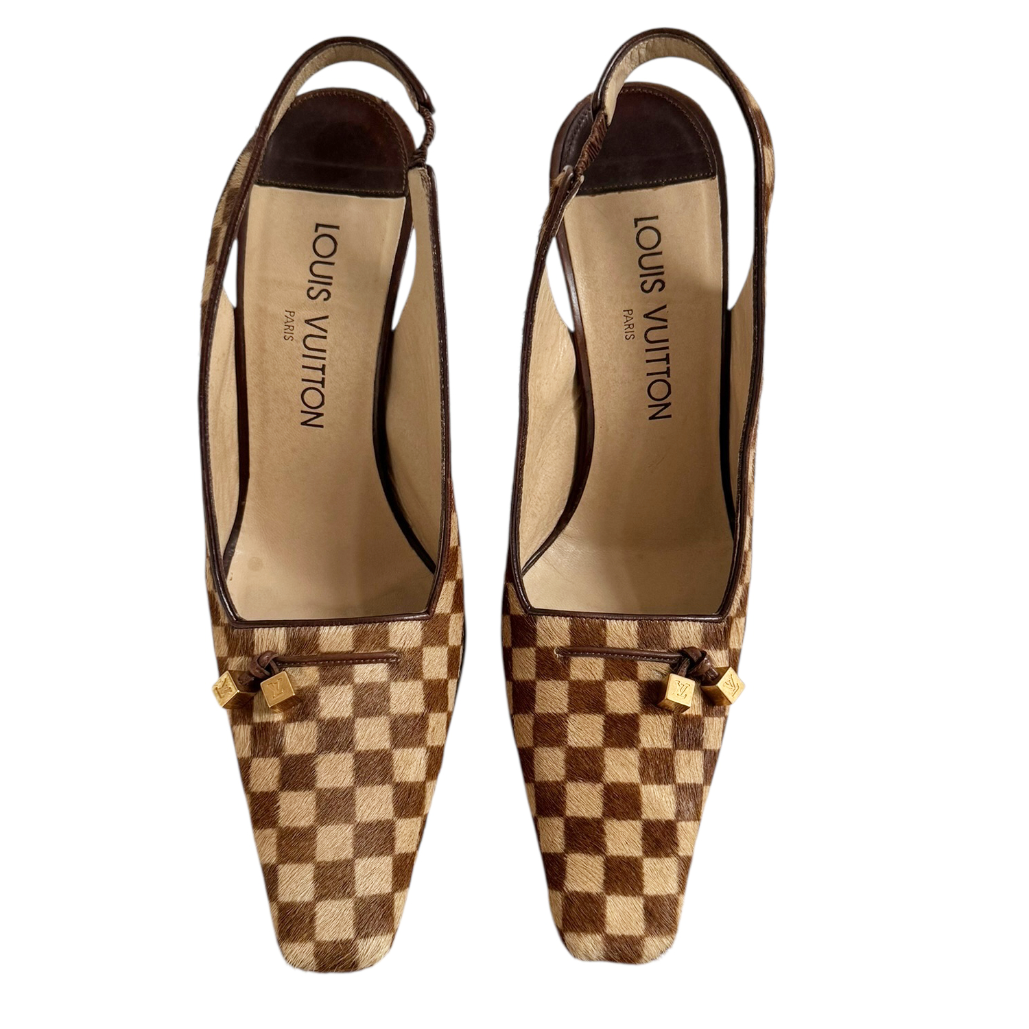 Louis Vuitton Checkered Calfskin Heels in Brown / Gold UK 4.5 - Image 2