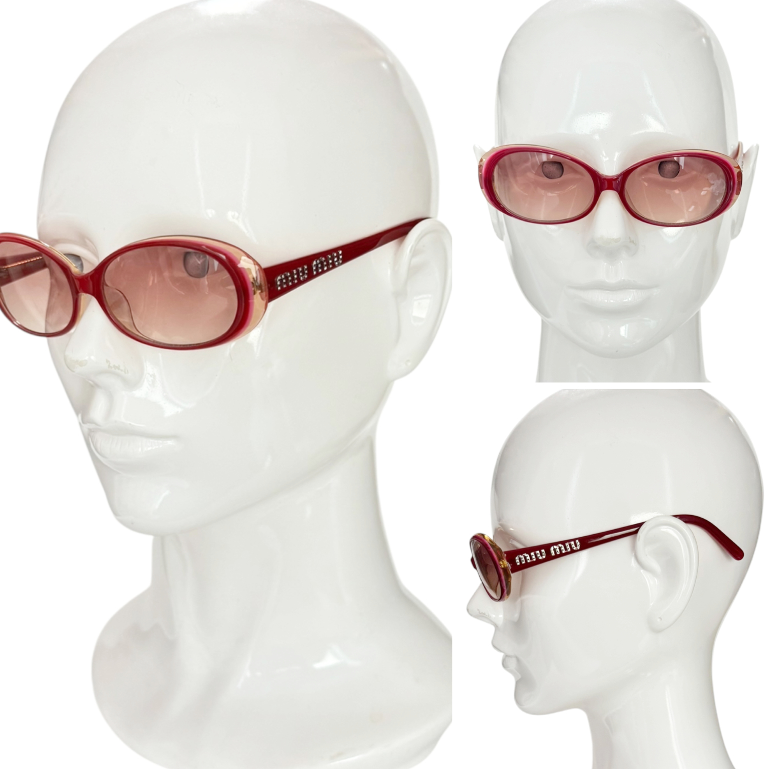 Miu Miu Diamante Logo Sunglasses in Pink / Red - Image 4