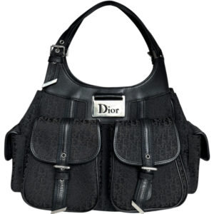 Vintage Dior Monogram Pocket Columbus Hobo Shoulder Bag in Black / Silver | NITRYL