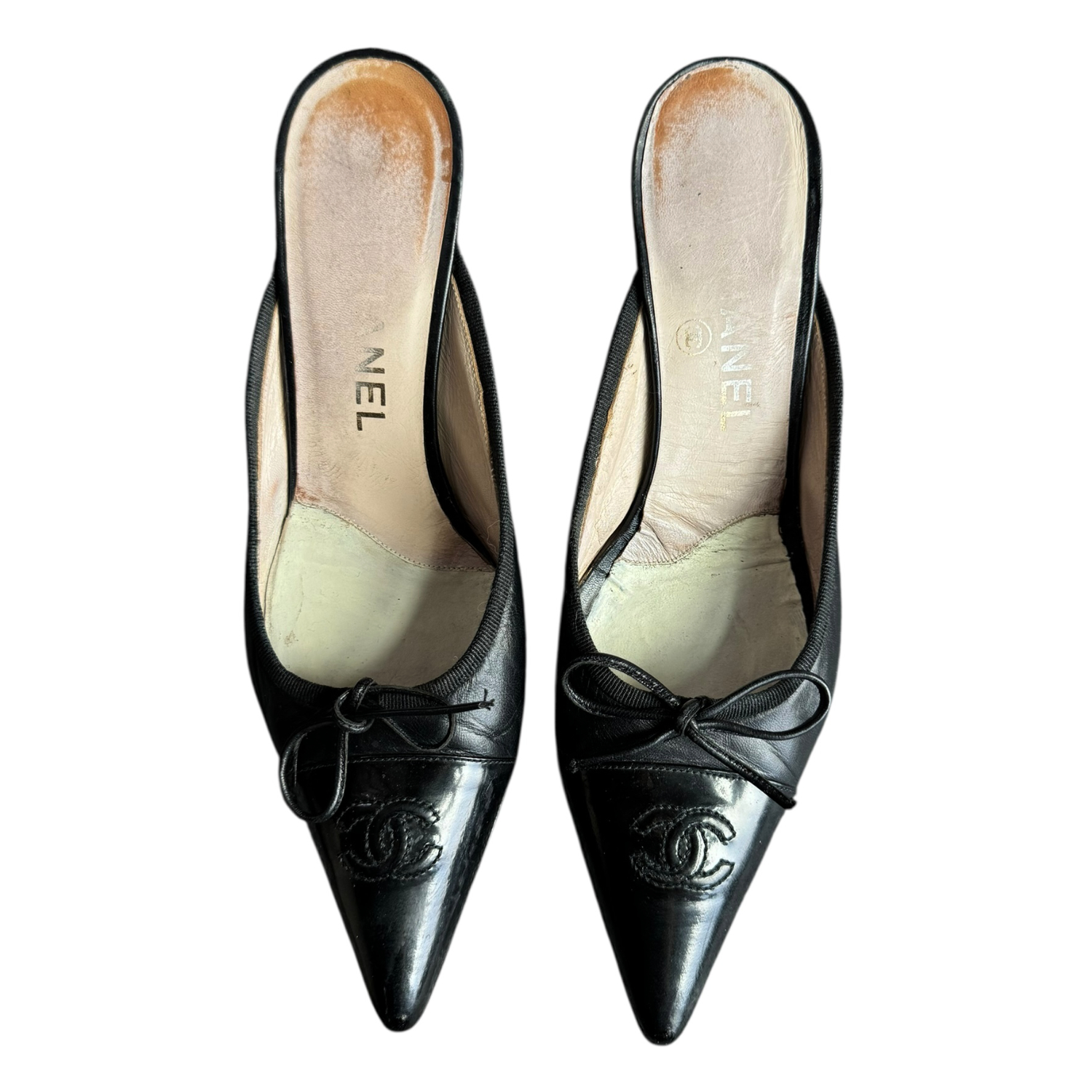 Chanel Bow Logo Mule Heels in Black UK 4 - Image 4
