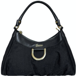 Vintage Gucci Monogram D Ring Hobo Shoulder Bag in Black / Gold | NITRYL