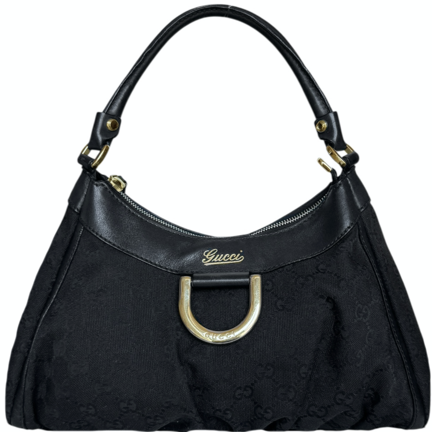 Vintage Gucci Monogram D Ring Hobo Shoulder Bag in Black / Gold | NITRYL